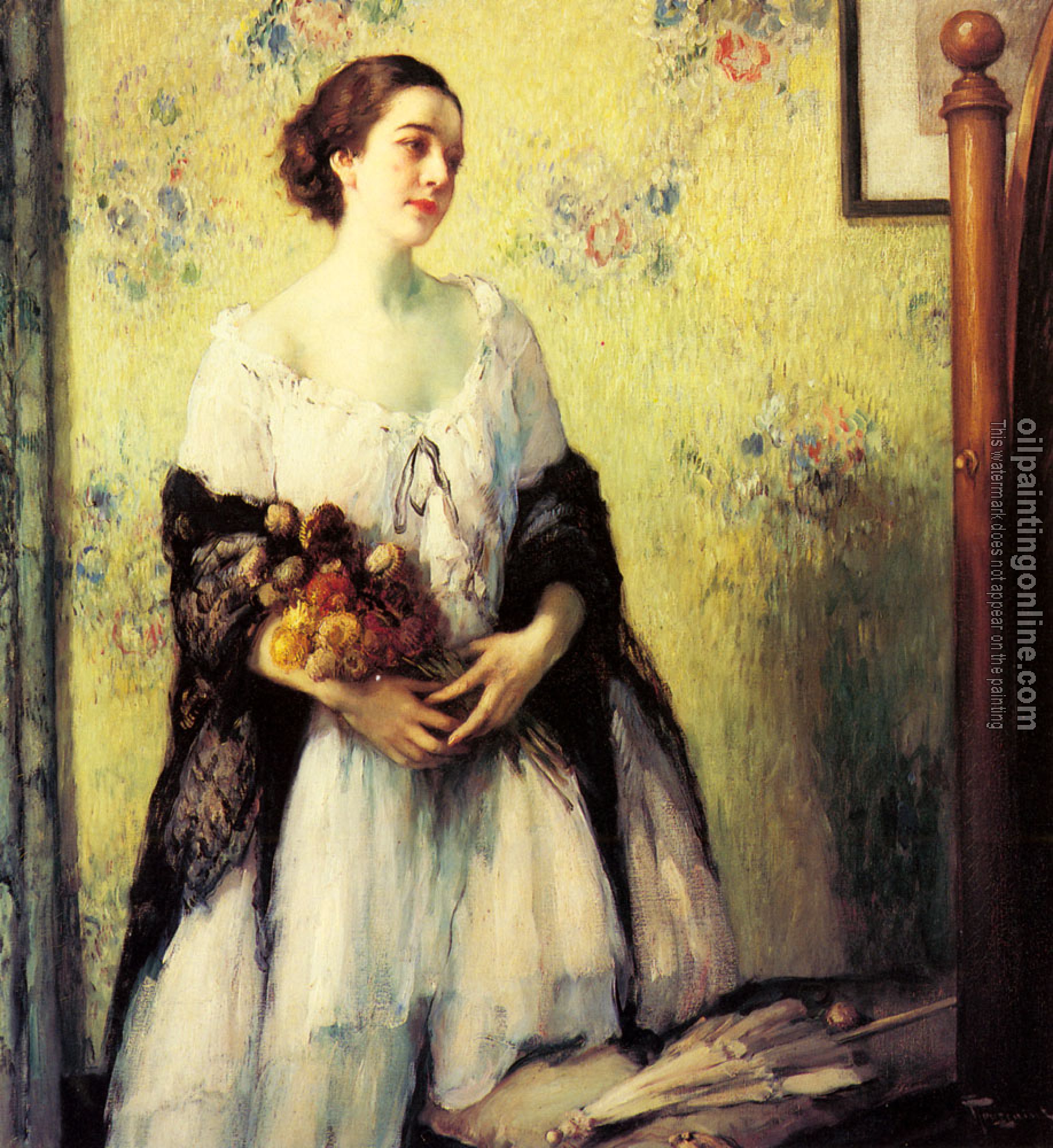 Fernand Toussaint - A Young Woman Holding A Bouquet